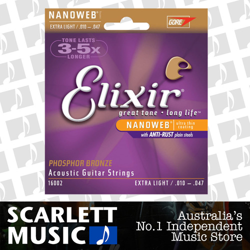 Elixir Nanoweb Extra Light Phosphor Bronze Acoustic Guitar Strings (10-47)