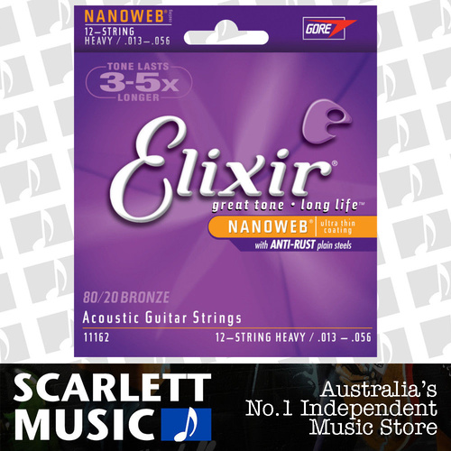 Elixir 11162 Nanoweb 12 String Set Heavy Acoustic Guitar Strings .013-.056