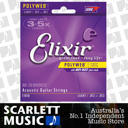 Elixir 11050 Polyweb Acoustic Guitar Strings Light 12-53 80-20 Bronze A-PW-L