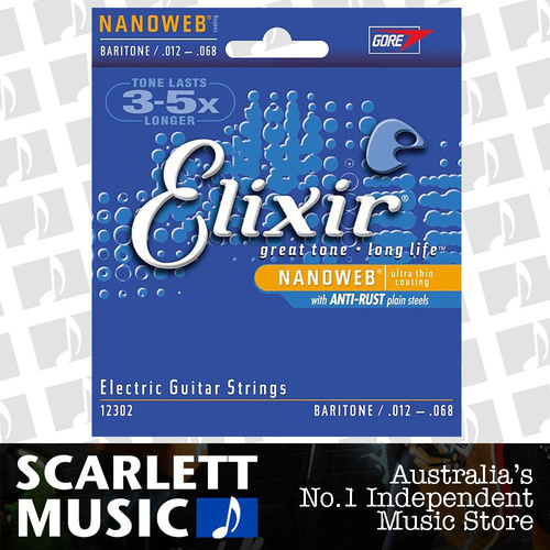 Elixir Nanoweb 12-68 Coated Long Life Electric Baritone Guitar Strings 12302