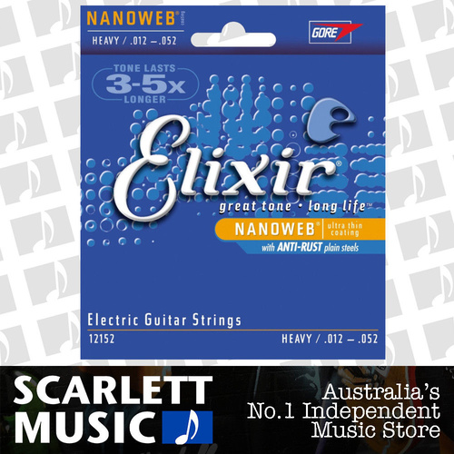 Elixir 12152 Coated Nanoweb Heavy Gauge Electric Guitar Strings 12-52
