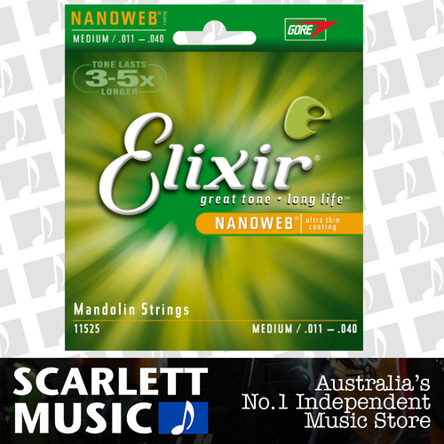 Elixir 11525 Mandolin Strings NANOWEB Coating, Medium Gauge (.011-.040) Full Set