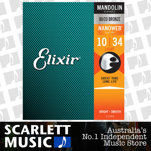 Elixir 11500 Mandolin Strings 80/20 Bronze with  Nanoweb Coating 10-34 Light