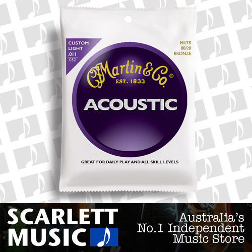 Martin M175 11-52 Custom Light 80-20 Bronze Acoustic Guitar Strings