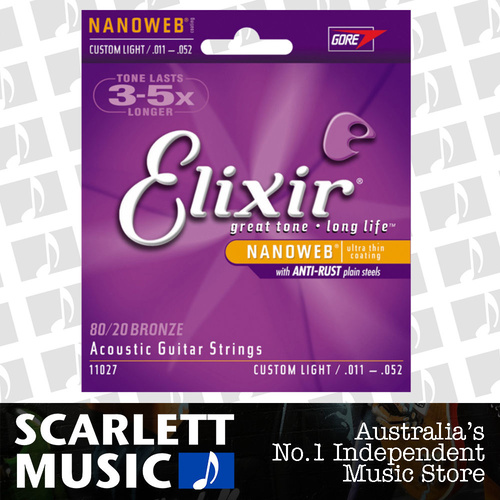 Elixir 11-52 Custom Light Coated 80-20 11027 Acoustic Guitar Strings