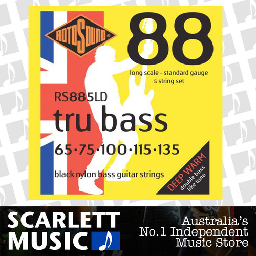 Rotosound RS885LD Black Nylon Flatwound 5 String Bass Guitar Strings 65-135