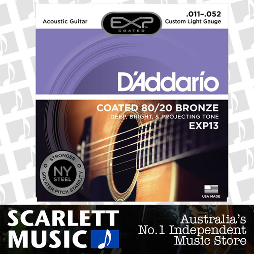 D'Addario EXP-13 Coated 80-20 Bronze Acoustic Guitar Strings Custom Light 11-52