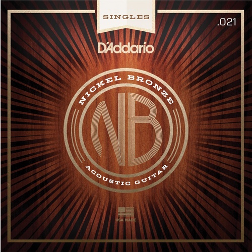 D'Addario NB021 Nickel Bronze Wound Acoustic Guitar Single String, .021
