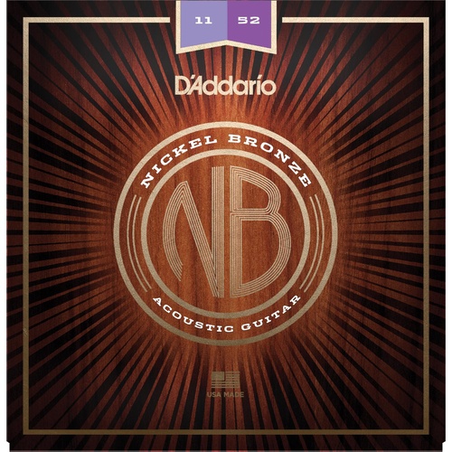 D'Addario NB1152 Nickel Bronze Acoustic Guitar Strings, Custom Light, 11-52