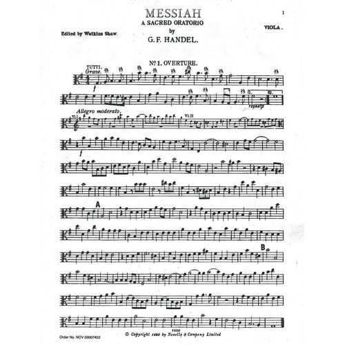 Handel Messiah (Shaw) Viola Part - Novello, 1 Page
