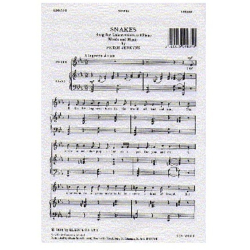 Jenkyns Snakes Unison Vocal Score for Voice and Piano by Peter Jenkyns