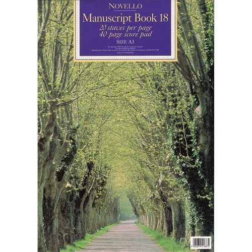 Novello Manuscript Book 18 A3 Score Pad 40 Pages 20 Staves Per Page