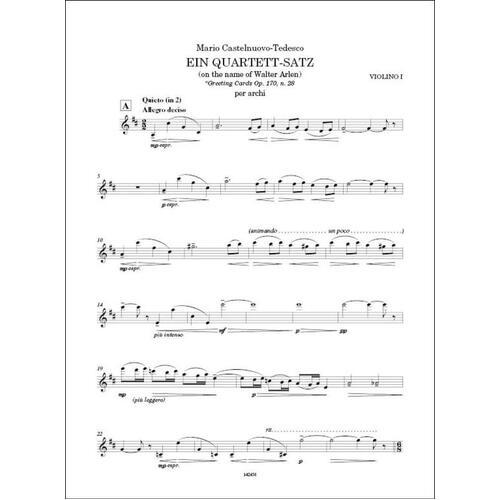 Castelnuovo-Tedesco - Ein Quartett Satz For String Quartet Set of Parts (Viola|Cello|2 Violins)