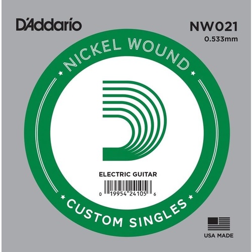 2 x D'Addario NW021 Single Nickel Wound .021 Electric Guitar Strings, String