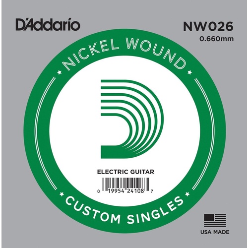 5 x D'Addario NW026 Single Nickel Wound .026 Electric Guitar Strings, String