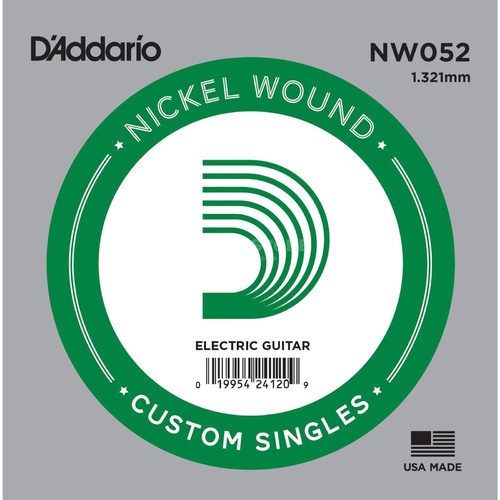 5 x D'Addario NW052 Single Nickel Wound .052 Electric Guitar Strings, String