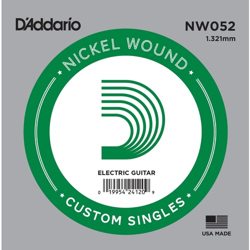 D'Addario NW052 Nickel Wound Electric Guitar Single String, .052