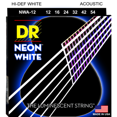 DR Strings NWA-12 Neon Hi-Def White Medium Acoustic Guitar Strings 12-54