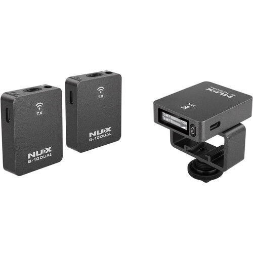 NU-X B-10 Dual Wireless Lavalier Microphone System with 2 Transmitters and Receiver, 2.4GHz, 24-bit Audio, 100ft Range