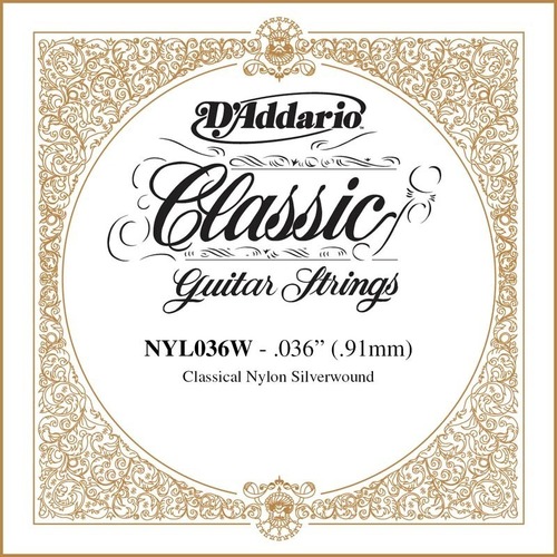 D'Addario NYL036W Silver-plated Copper Classical Single String, .036