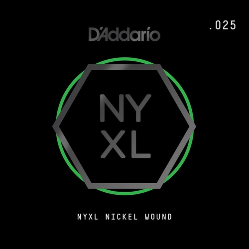 D'Addario NYXL Nickel Wound Electric Guitar Single String, .025