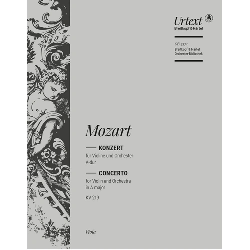 Mozart Violin Concerto No. 5 in A Major K. 219 for Viola, 12 Pages, Published by Breitkopf & Härtel