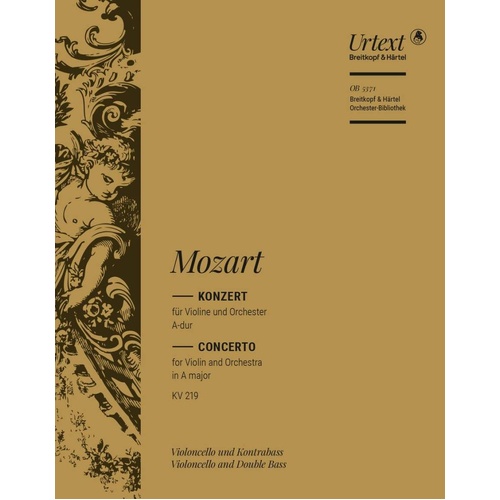 Mozart Violin Concerto No. 5 in A Major K. 219 VC Part for Cello, 8 Pages, Published by Breitkopf & Härtel