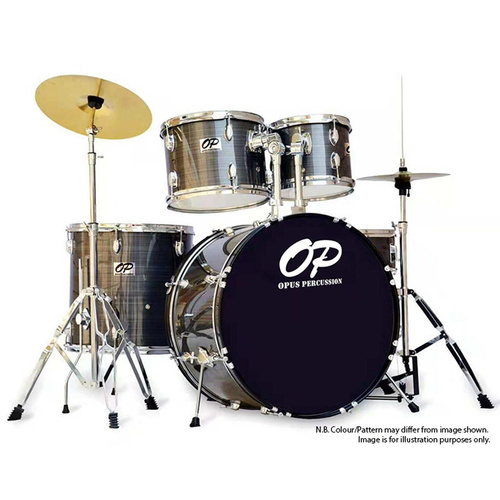 Opus Percussion 5-Piece Rock Drum Kit with Hardware and Cymbals in Grey Slate