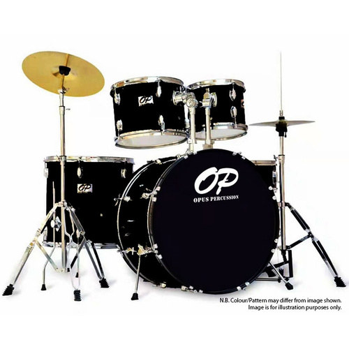 Opus Percussion 6-Piece Rock Drum Kit with Hardware and Cymbals - Black