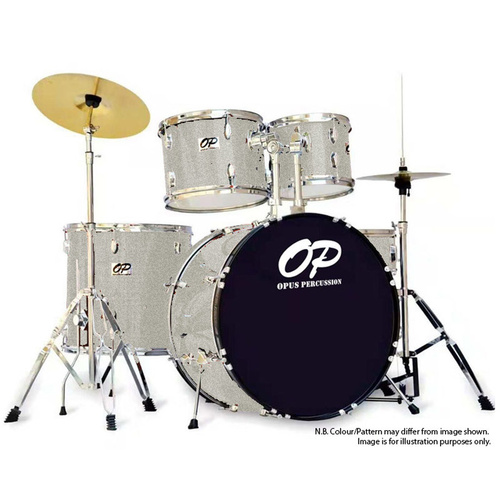 Opus Percussion 6-Piece Rock Drum Kit with Hardware and Cymbals - Silver Sparkle