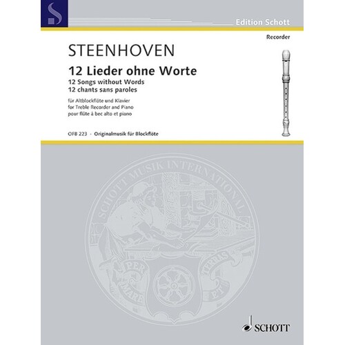 Steenhoven - 12 Songs Without Words Treble Recorder/Piano (Softcover Book)