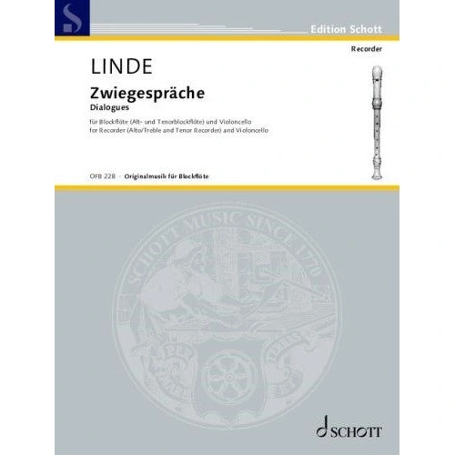 Linde - Dialogues for Recorder (Treble and Tenor) and Cello, Duo, 16 Pages, Schott Music