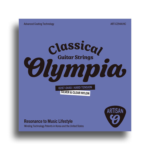 Olympia Artisan Series Coated Classical Guitar Strings Set, Hard Tension, Nylon/Silver, Gauge 29-44, 6-Strings