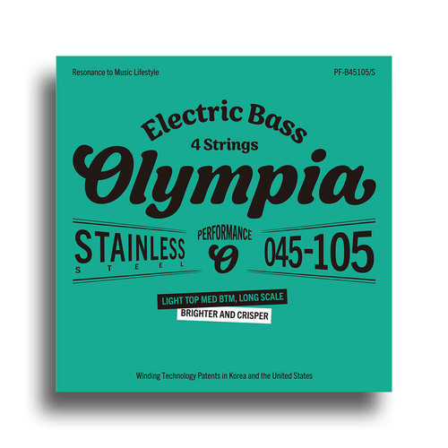 Olympia Performance Series Electric Bass String Set (45-105) - Light Top Medium Bottom, Long Scale, 4-Strings, Tin-Plated High Carbon Steel