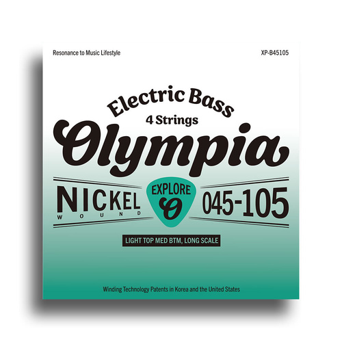 Olympia Explore Series Electric Bass String Set (45-105) - Light Top Medium Bottom, Long Scale, Tin-Plated High Carbon Steel, Nickel-Plated Steel