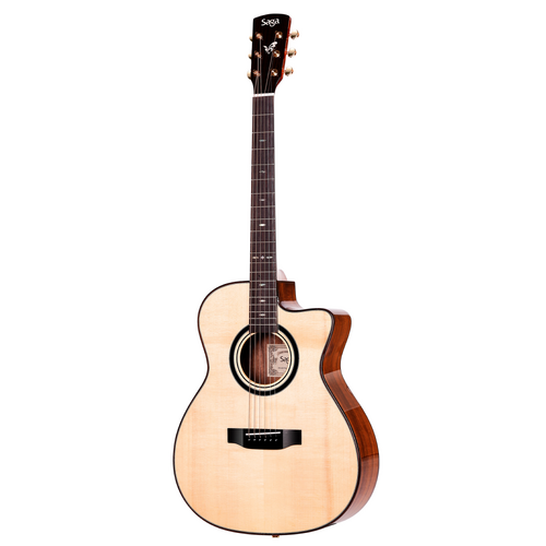 Saga OM68C Solid Folk Cutaway Acoustic-Electric Guitar Natural with Gigbag