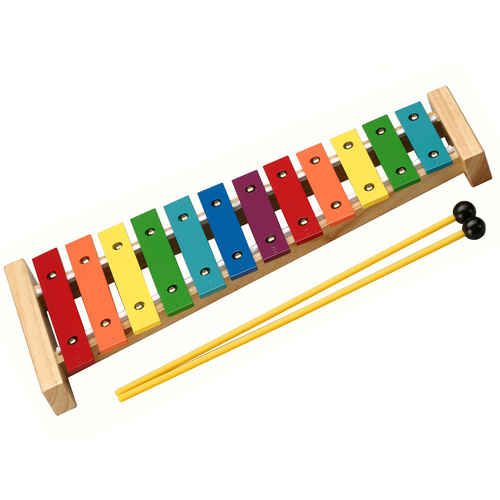 Opus Percussion 12-Note Coloured Glockenspiel with Natural Wood Frame and Beaters