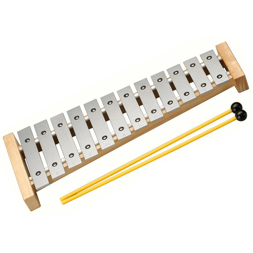 Opus Percussion 12-Note Silver Glockenspiel with Wood Frame and Beaters