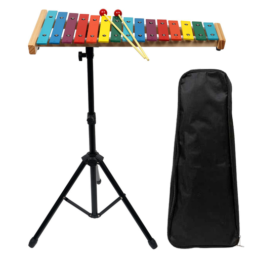 Opus Percussion 15-Note Glockenspiel with Coloured Keys, Stand, Mallets & Bag (C-G Range)