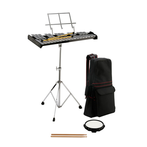Opus Percussion Bell Kit with 32-Note Glockenspiel, Stand, Mallets, Sticks, Practice Pad & Carry Bag
