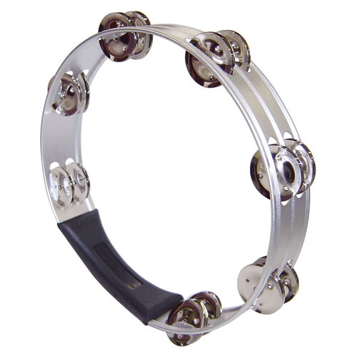 Opus Percussion 10" Tambourine with Double-Row Jingles, Aluminium Frame, Silver