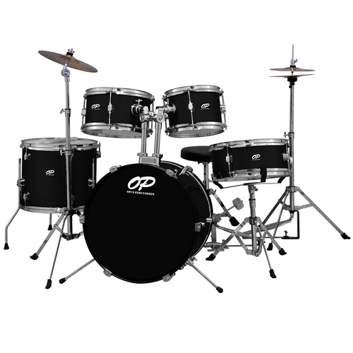 Opus Percussion 5-Piece Junior Drum Kit with Hardware and Cymbals in Black