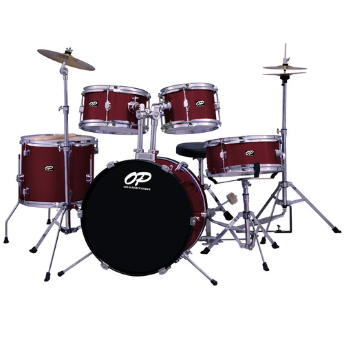 Opus Percussion 5-Piece Junior Drum Kit with Hardware and Cymbals - Wine Red