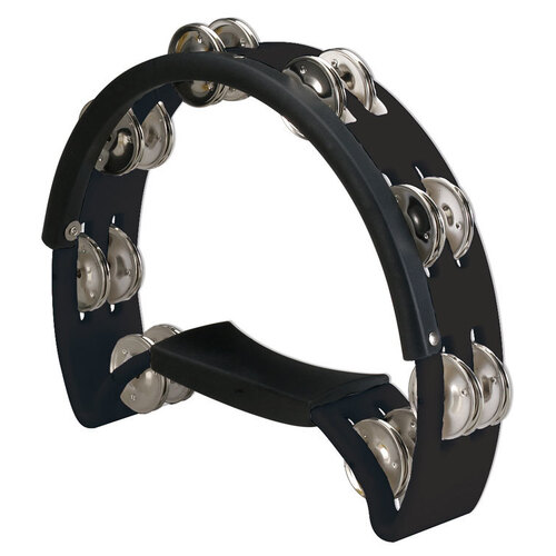 Opus Percussion Power Tambourine with Double-Row Jingles and Striking Edge, Black