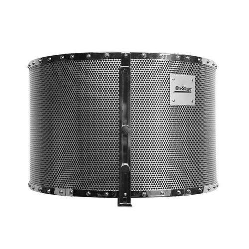 On Stage ASMS4730 Isolation Shield with Mic Stand Mount and Microphone Mount, 18.5" x 12", Vented Aluminum, Acoustic Foam, Adjustable Height