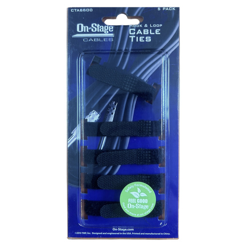 On Stage Velcro-Style Cable Ties - Durable Nylon Strips, Pack of 5