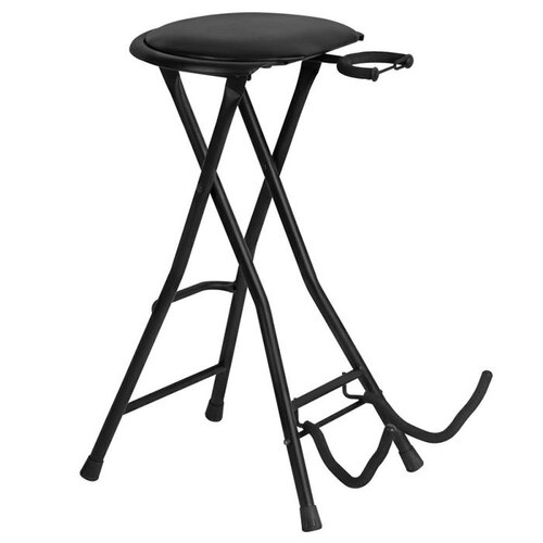 On Stage Guitarist Stool with Footrest and Detachable Guitar Stand, Black, 28" Height, 200 lbs Capacity, Collapsible, No Assembly Required