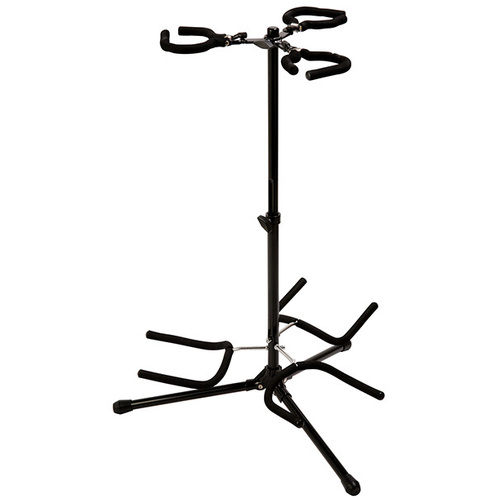 On Stage Flip It Triple Guitar Stand - Holds Three Guitars, Stable Design, Smart-Locking Top Yoke, Velveteen Rubber Padding, Gloss Black Finish