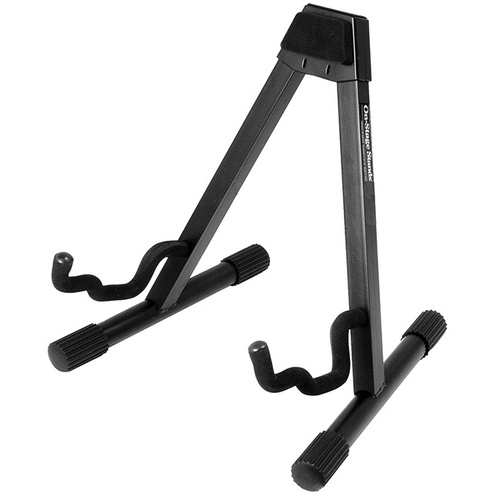 On Stage Professional Single A-Frame Guitar Stand with Velveteen Rubber Padding, Black Powder Coat Finish