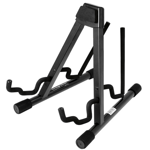 On Stage Double A-Frame Guitar Stand with Velveteen Rubber Padding, Heavy-Duty Square Tubing, Black Powder Coat Finish